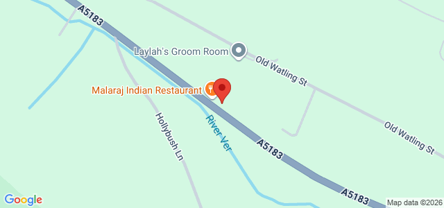 Map showing Malaraj Indian Restaurant in Flamstead